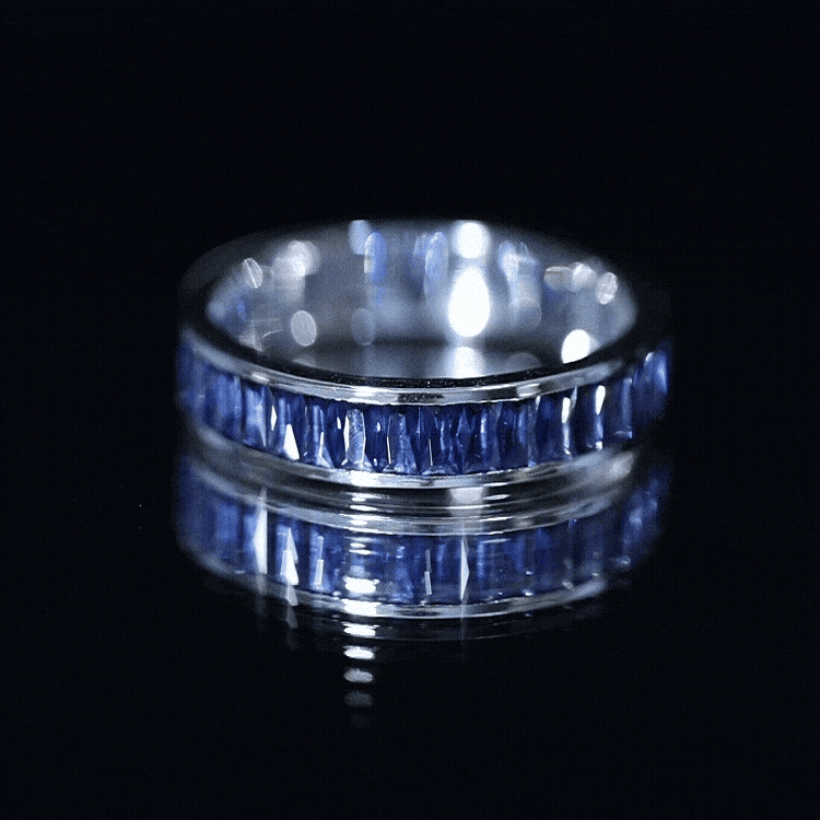 Baguette Shape Lab Created Blue Sapphire Channel Set Eternity Band