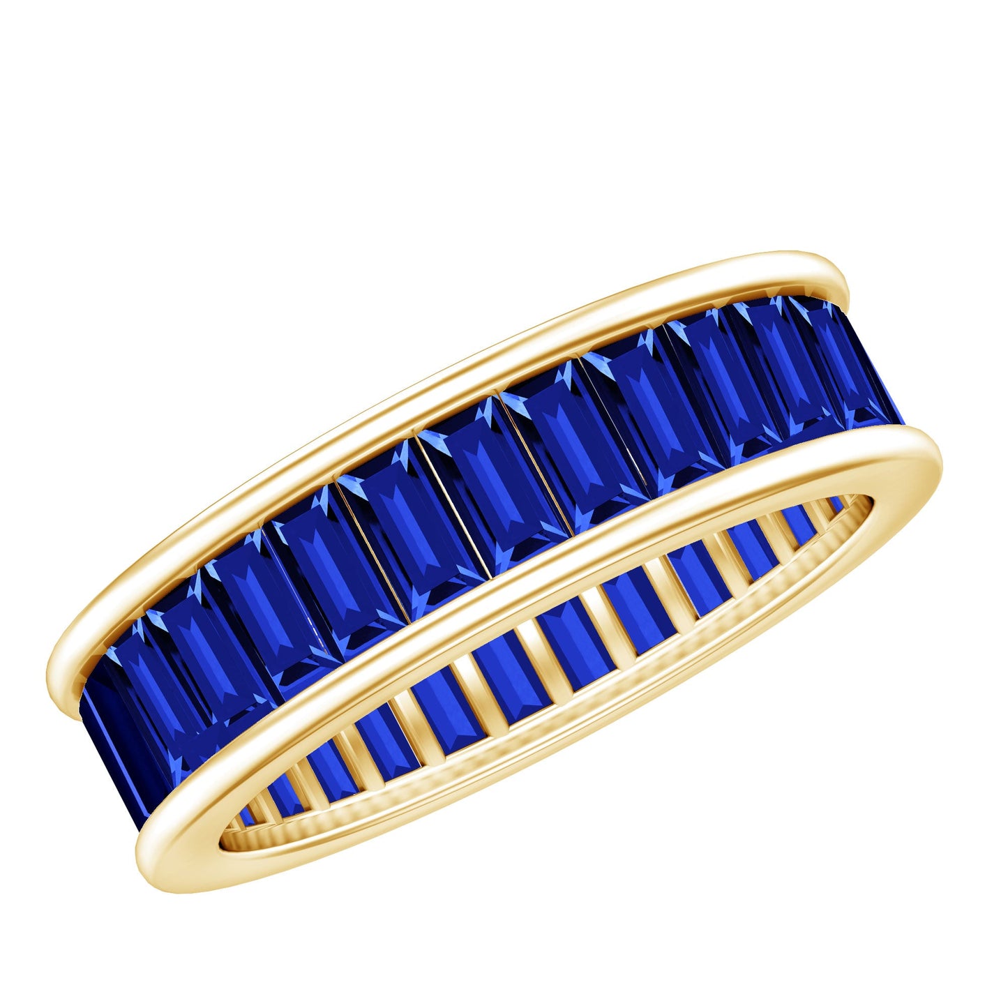 Baguette Shape Lab Created Blue Sapphire Channel Set Eternity Band