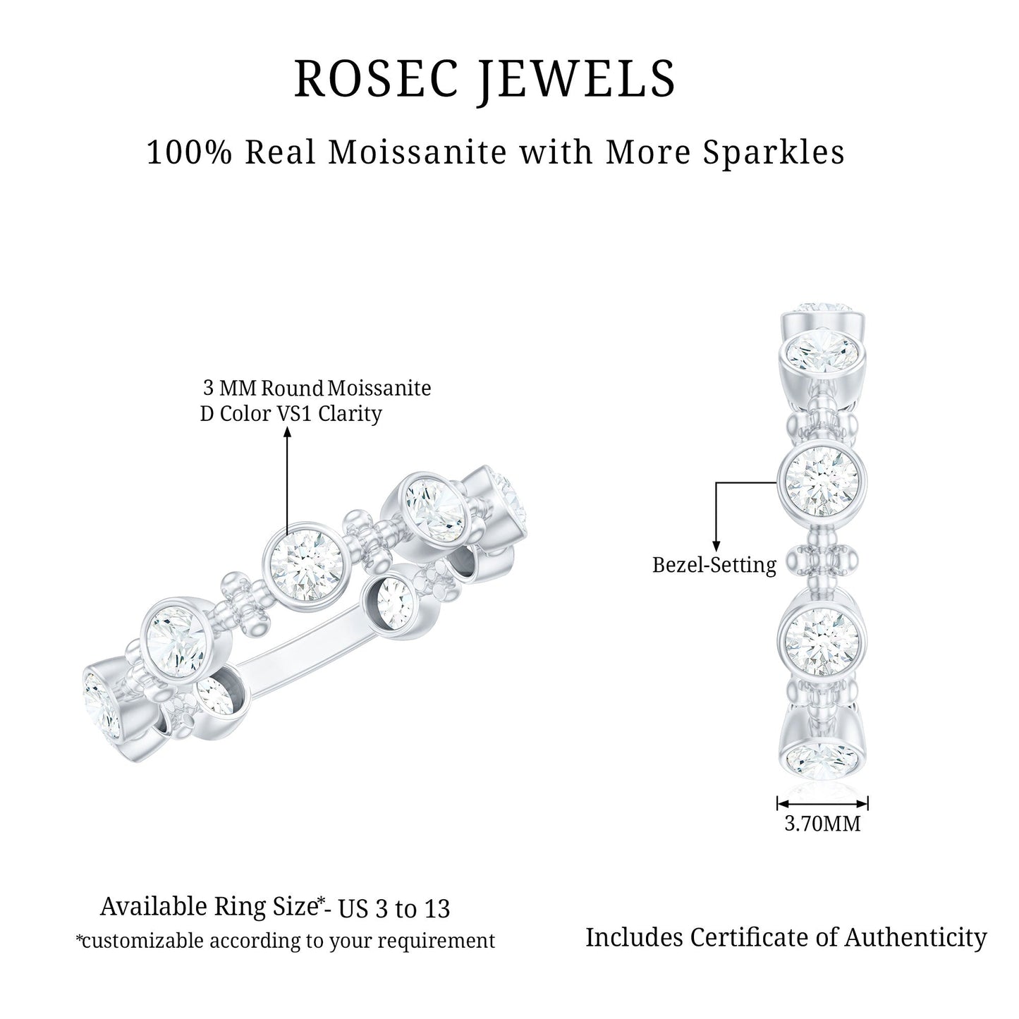 Certified Moissanite Stackable Wedding Band in Bezel Setting