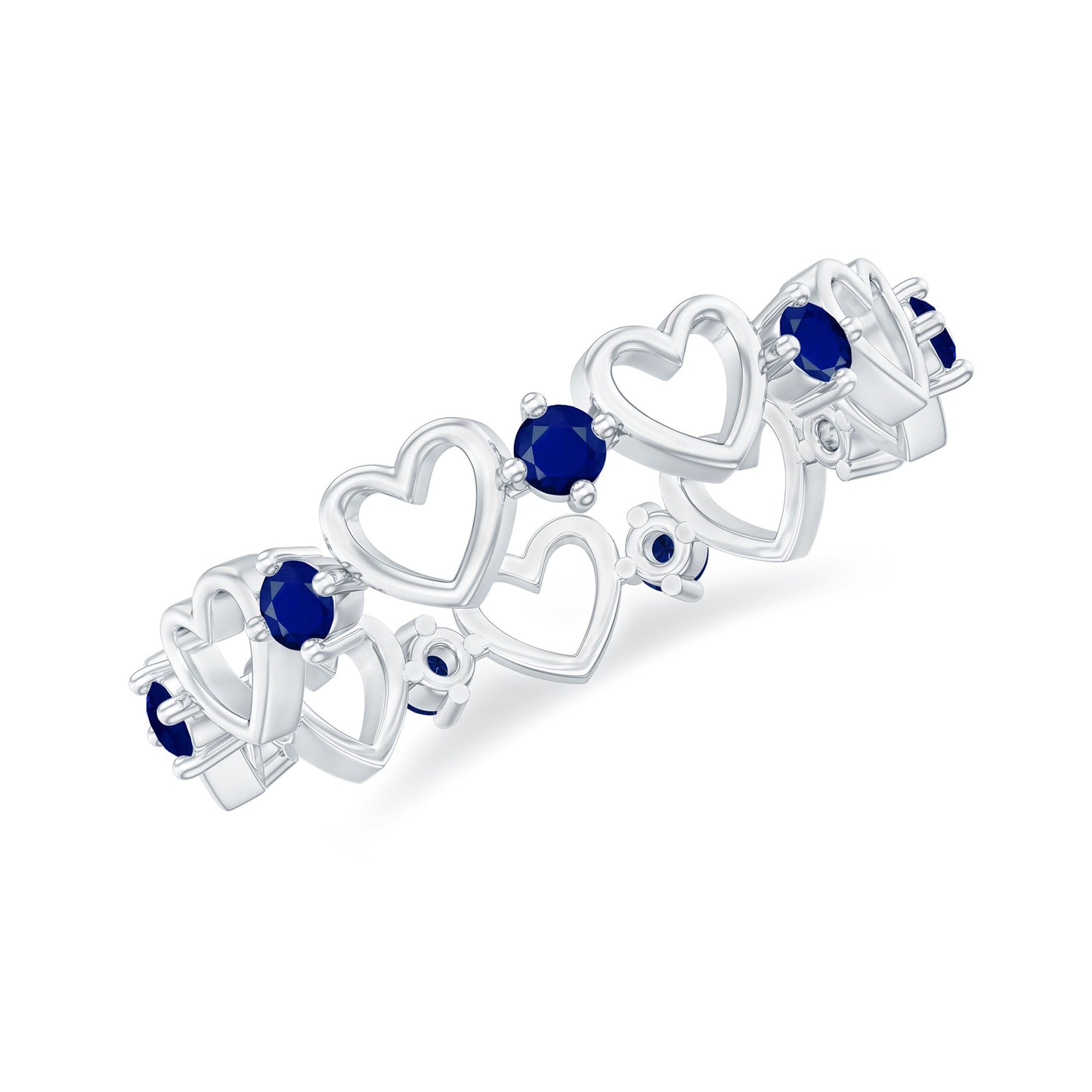 Blue Sapphire Open Heart Wedding Band Ring