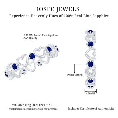 Blue Sapphire Open Heart Wedding Band Ring