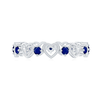 Blue Sapphire Open Heart Wedding Band Ring