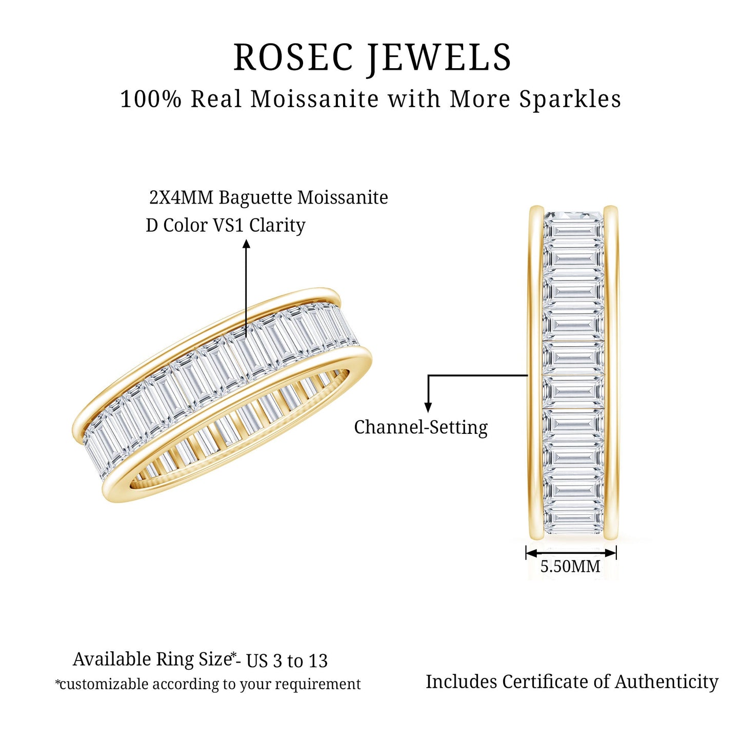 Certified Moissanite Channel Set Eternity Band