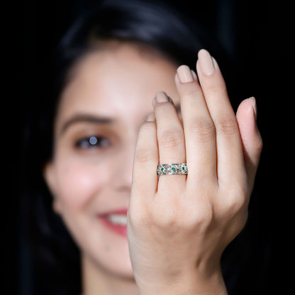 Vintage Looking Lab Grown Emerald Wedding Band for Women