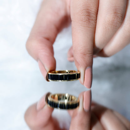 Baguette Cut Black Onyx Wedding Band in Channel Setting