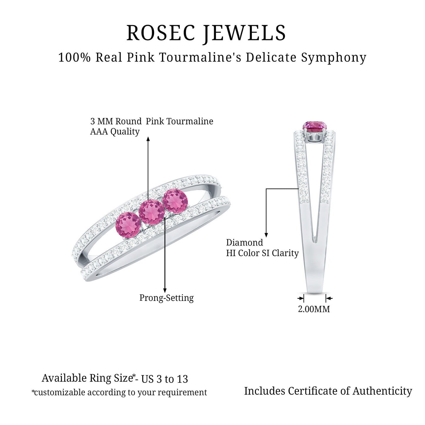 Pink Tourmaline and Diamond Anniversary Ring in Split Shank