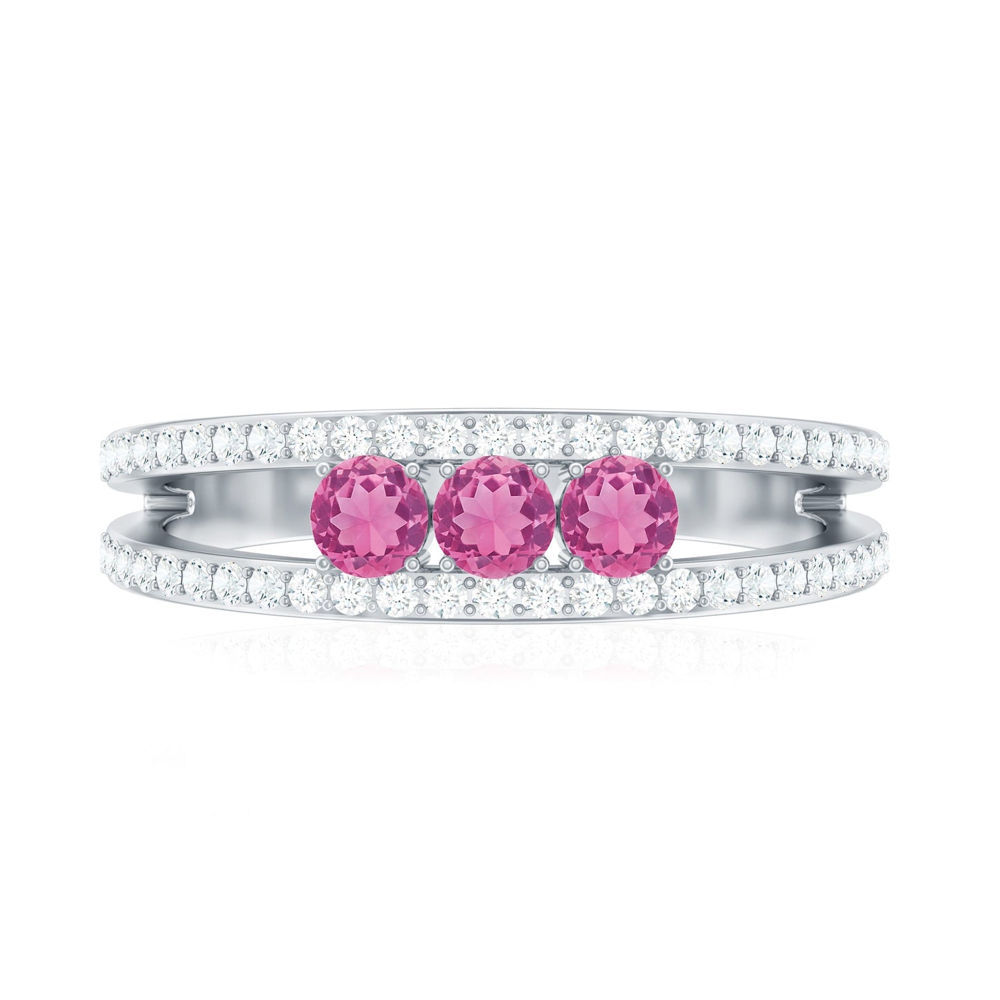 Pink Tourmaline and Diamond Anniversary Ring in Split Shank