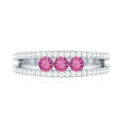 Pink Tourmaline and Diamond Anniversary Ring in Split Shank