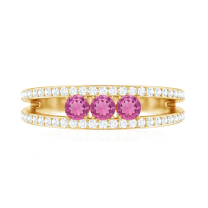 Pink Tourmaline and Diamond Anniversary Ring in Split Shank