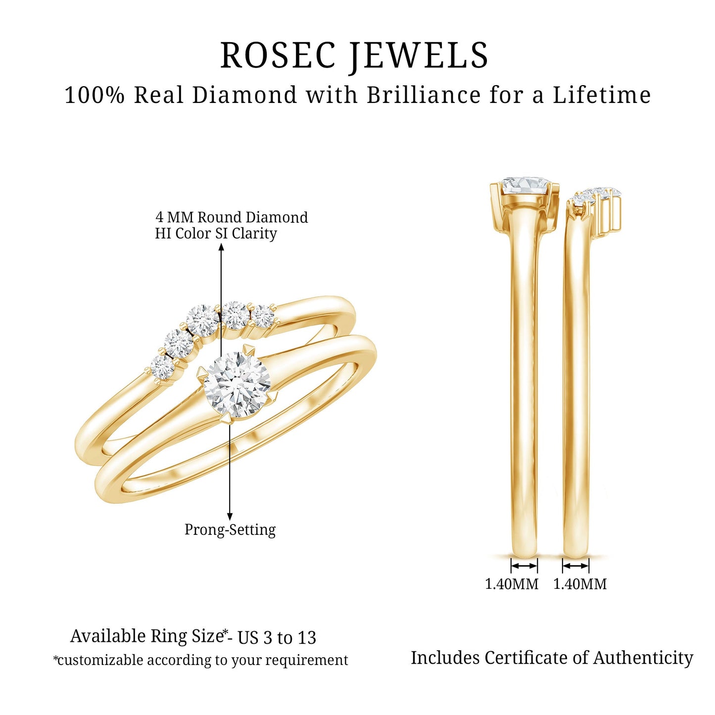 Real Diamond Minimal Wedding Ring Set