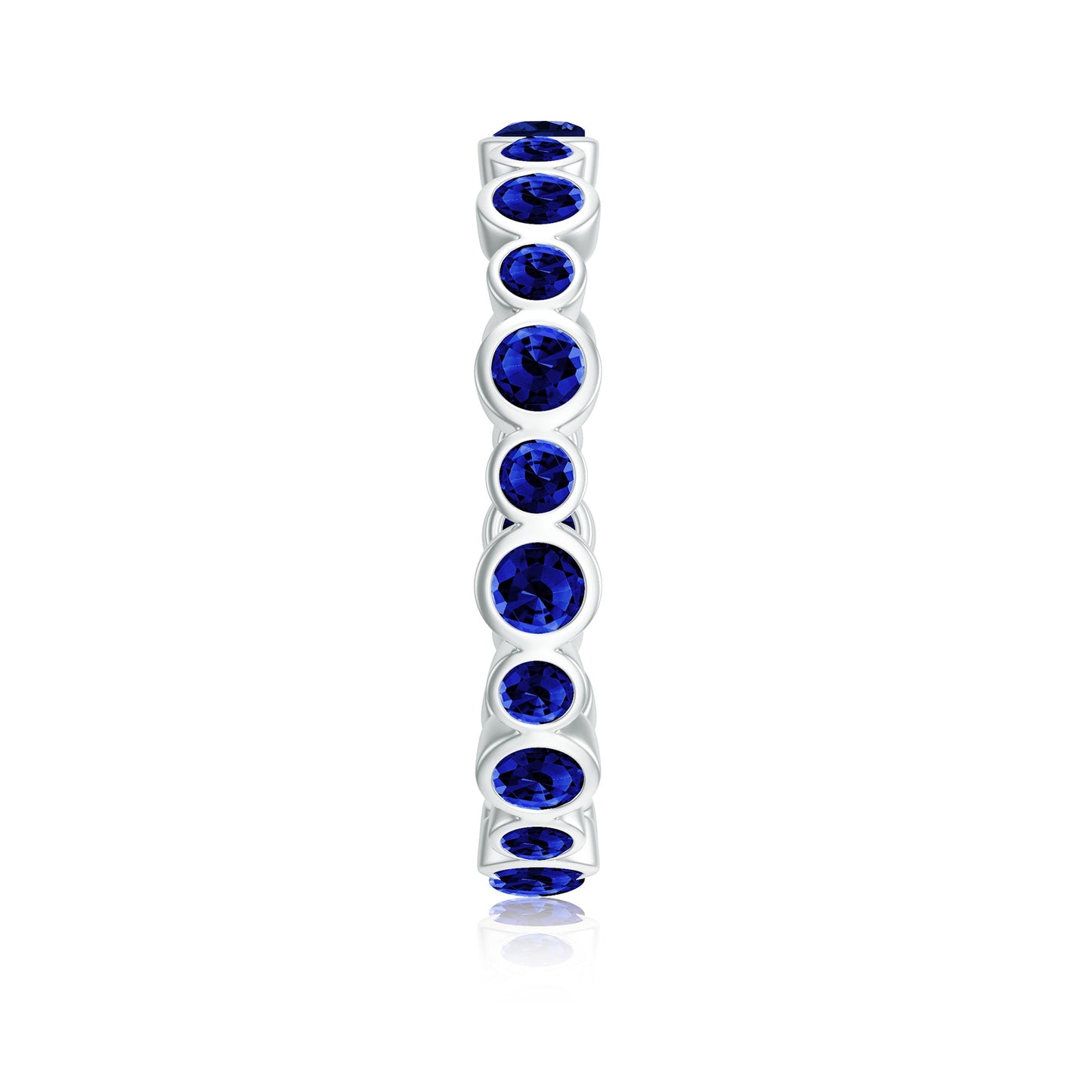 Bezel Set Round Created Blue Sapphire Unique Full Eternity Ring