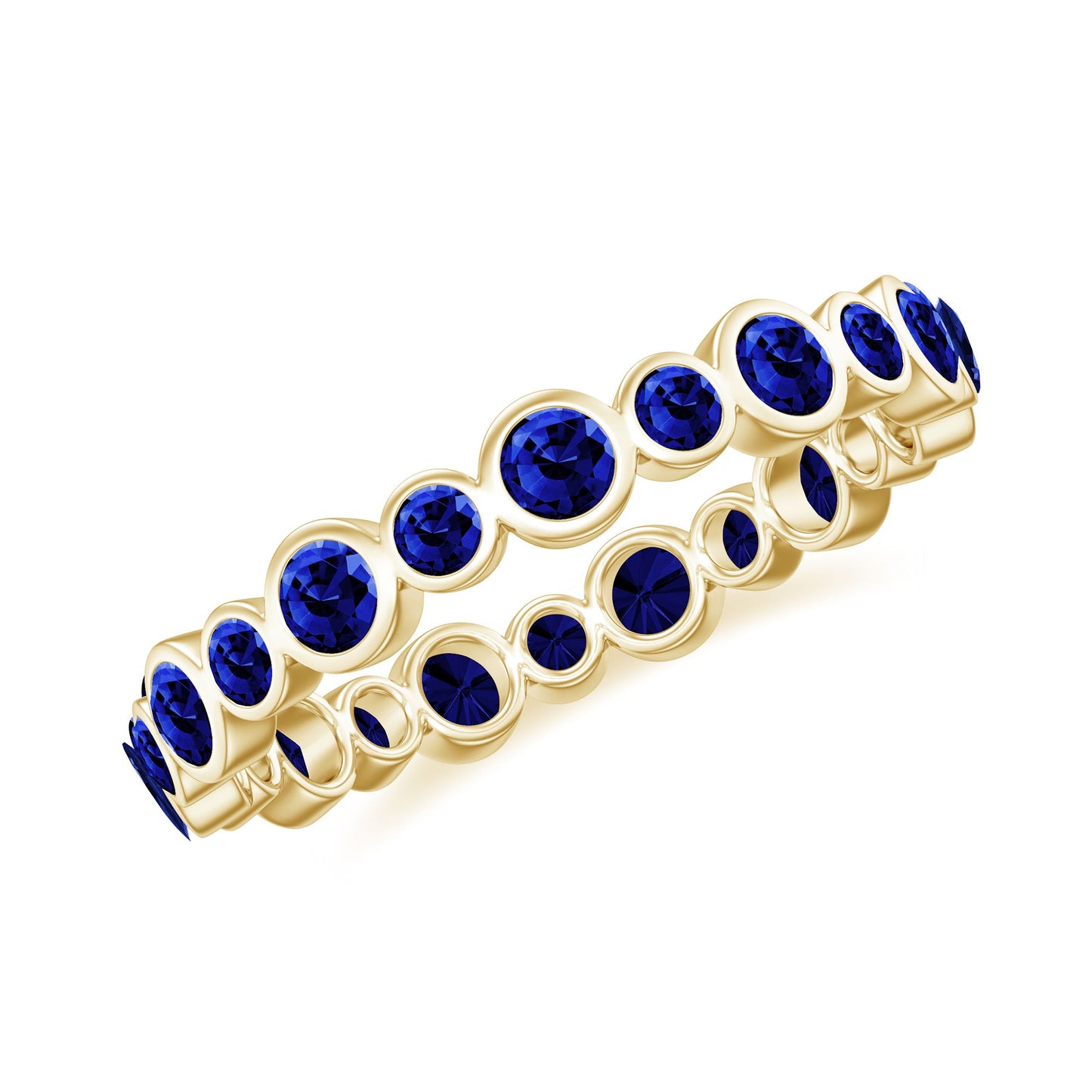 Bezel Set Round Created Blue Sapphire Unique Full Eternity Ring