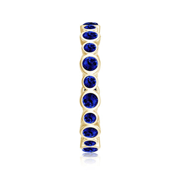 Bezel Set Round Created Blue Sapphire Unique Full Eternity Ring