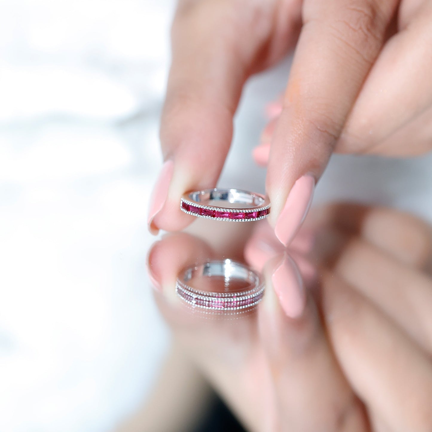 Natural Baguette Ruby Half Eternity Ring for Women