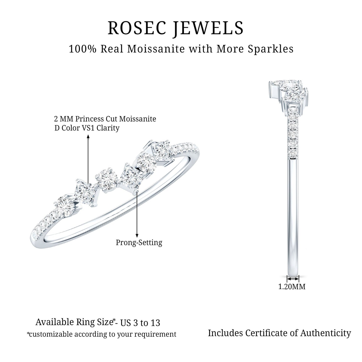 Women's Moissanite Half Eternity Band Ring in Silver