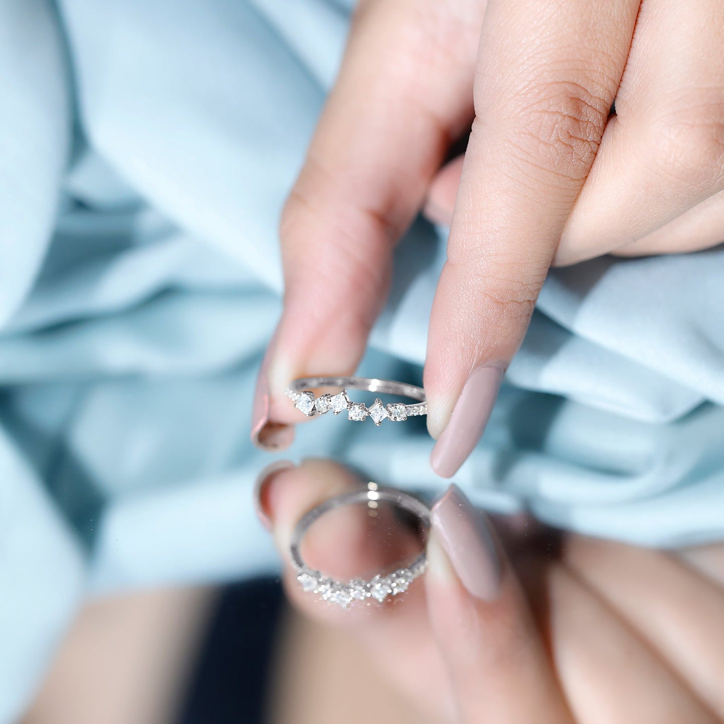 Women's Moissanite Half Eternity Band Ring in Silver