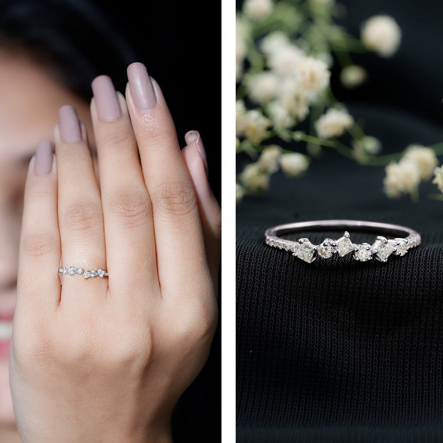 Women's Moissanite Half Eternity Band Ring in Silver