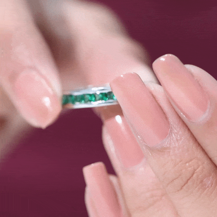 Channel Set Princess Cut Lab Grown Emerald Half Eternity Band with Certificate