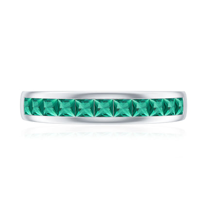 Channel Set Princess Cut Lab Grown Emerald Half Eternity Band with Certificate