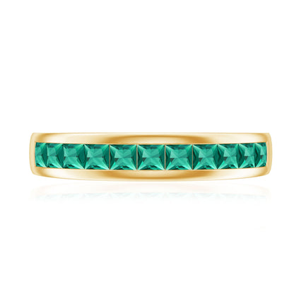 Channel Set Princess Cut Lab Grown Emerald Half Eternity Band with Certificate
