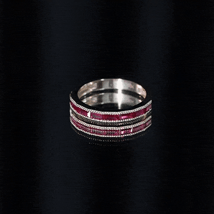 Minimalist Baguette Cut Lab Created Ruby Eternity Ring in Channel Setting