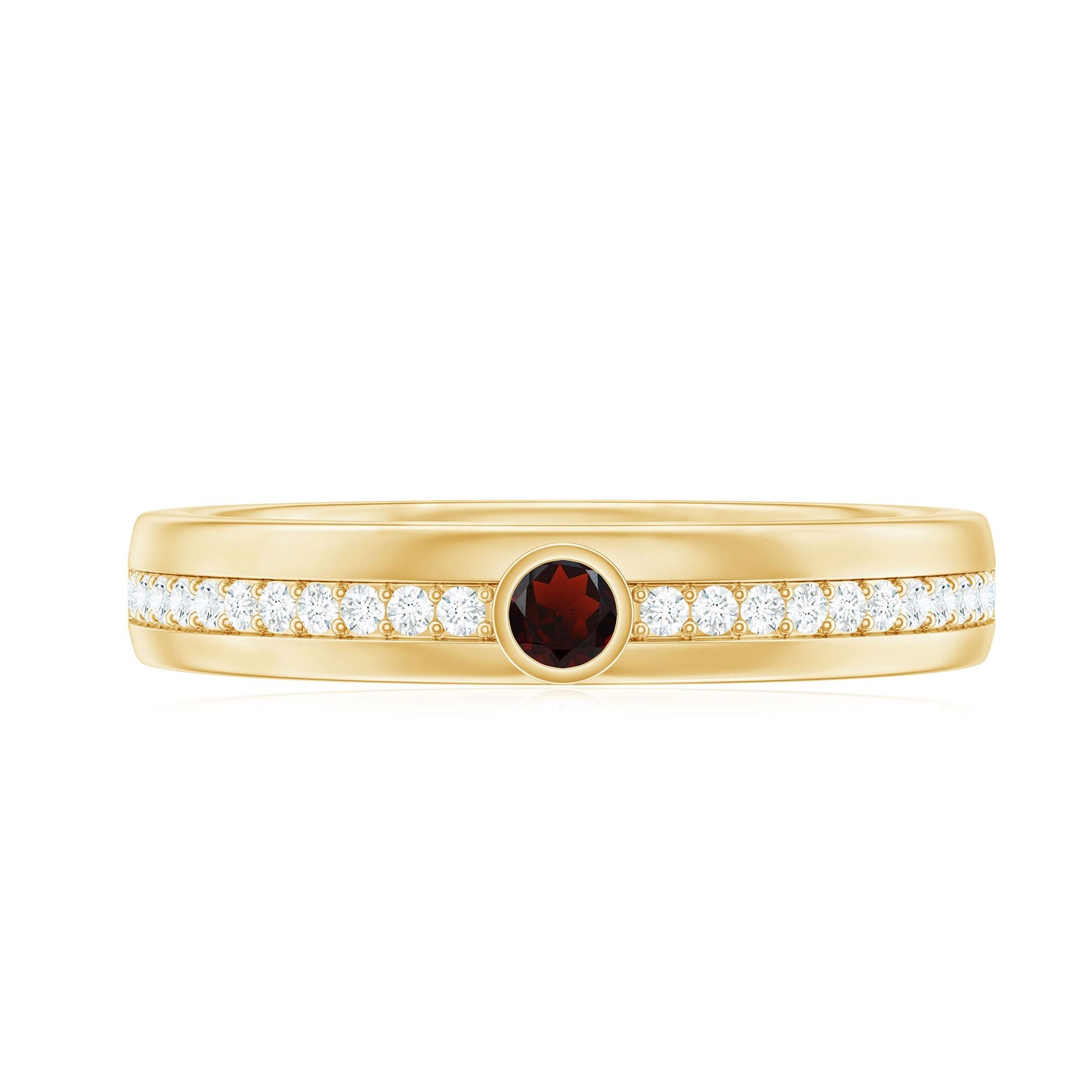Natural Garnet Diamond Wide Wedding Band