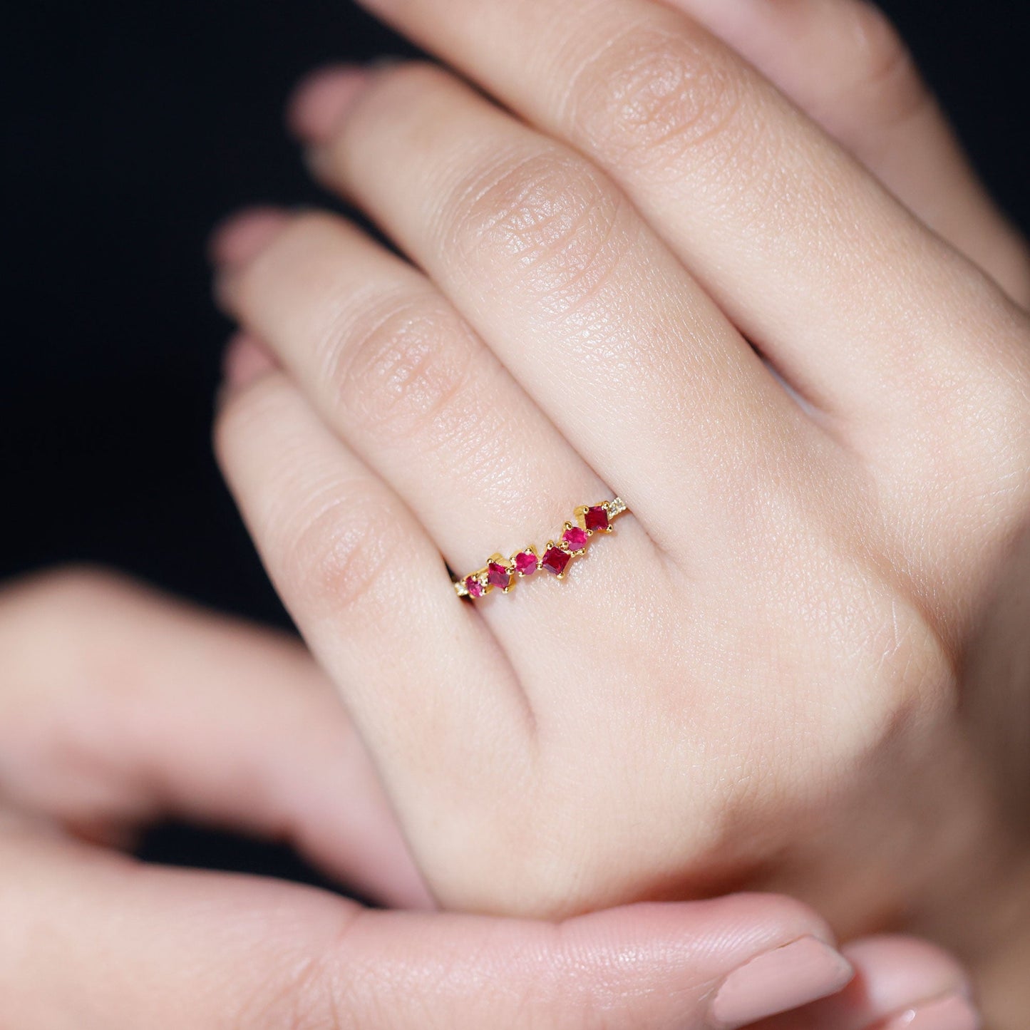Lab Grown Ruby and Diamond Half Eternity Ring