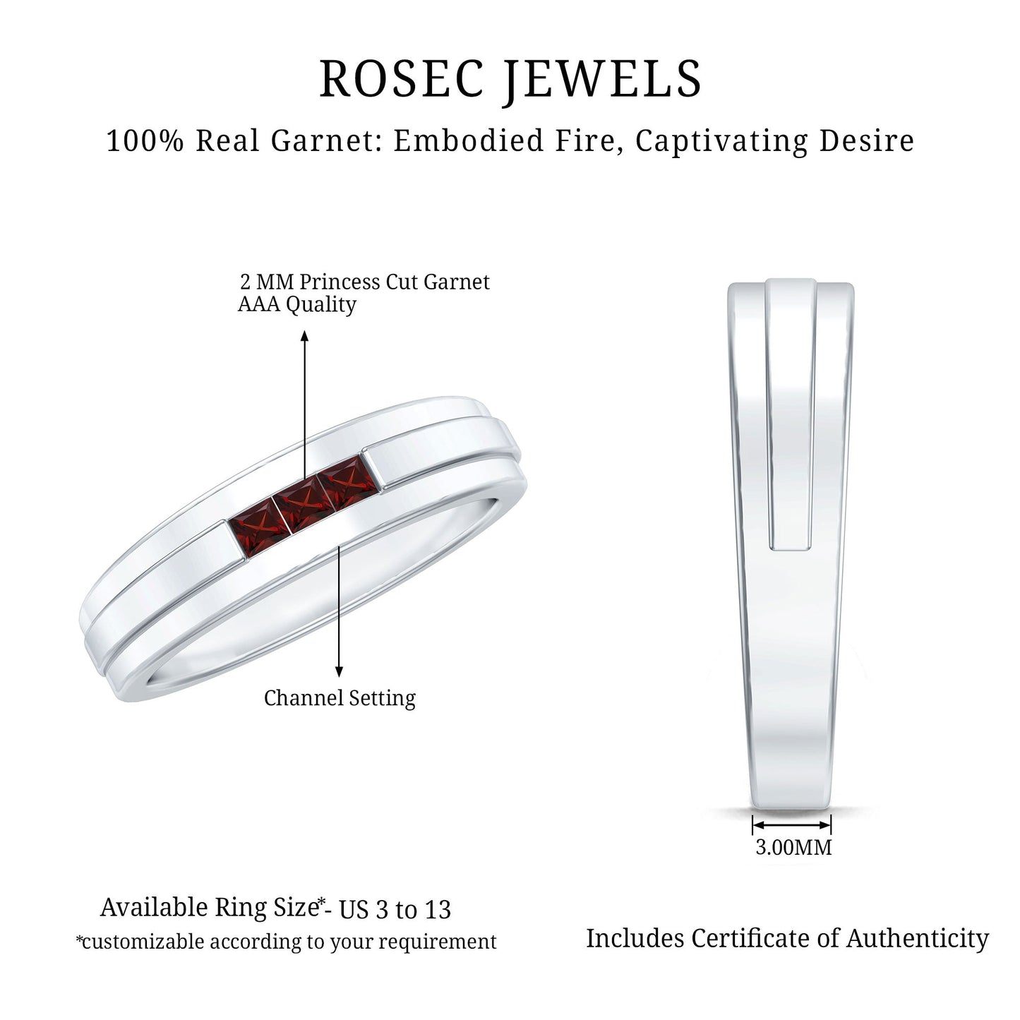Classic Princess Cut Garnet Wedding Band with Certificate
