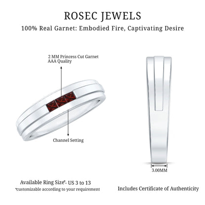 Classic Princess Cut Garnet Wedding Band with Certificate