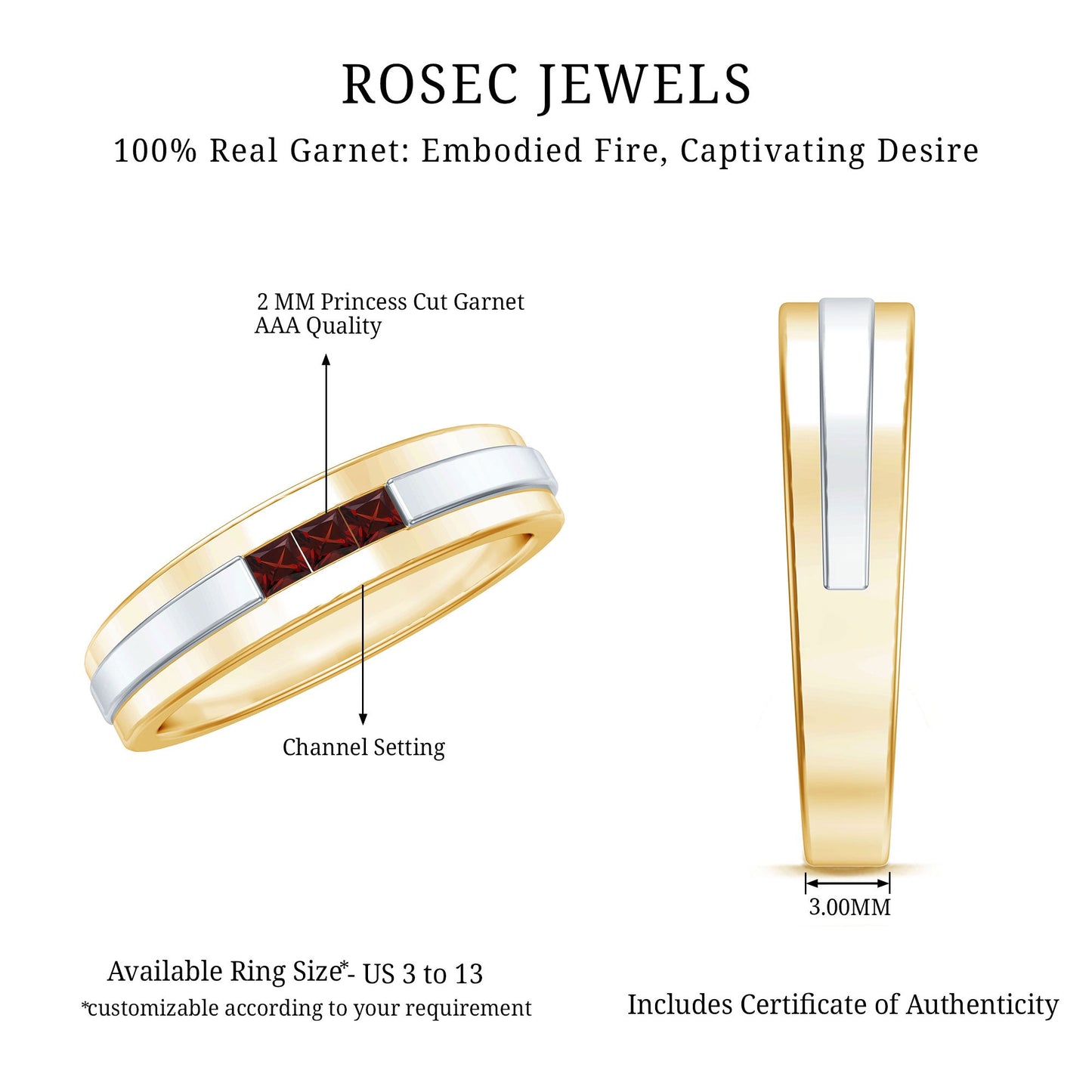 Classic Princess Cut Garnet Wedding Band with Certificate