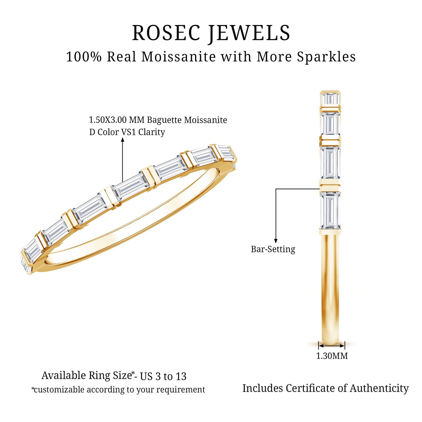 Bar Set Moissanite Eternity East West Ring