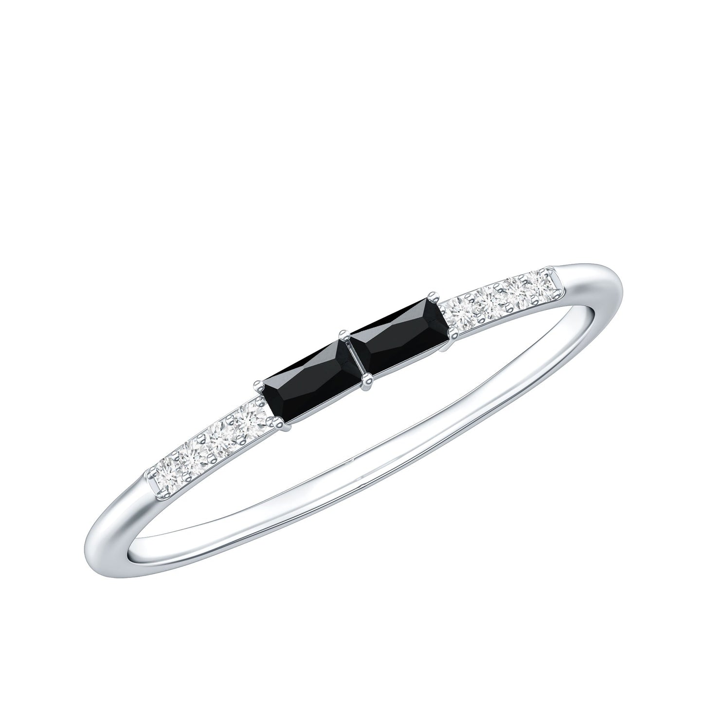 Natural Black Onyx and Diamond Stackable Ring