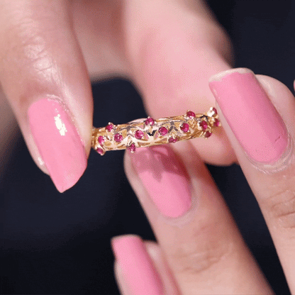 Natural Ruby Filigree Band Ring for Anniversary