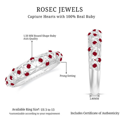 Natural Ruby Filigree Band Ring for Anniversary