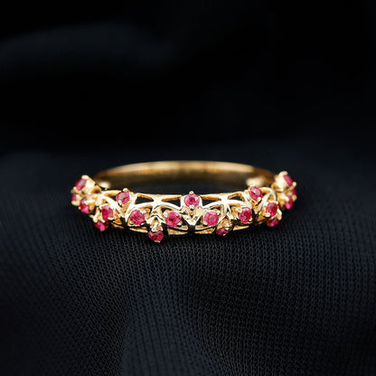 Natural Ruby Filigree Band Ring for Anniversary