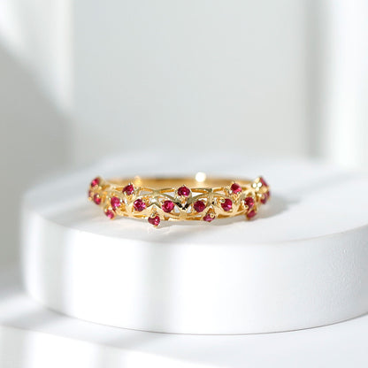 Natural Ruby Filigree Band Ring for Anniversary