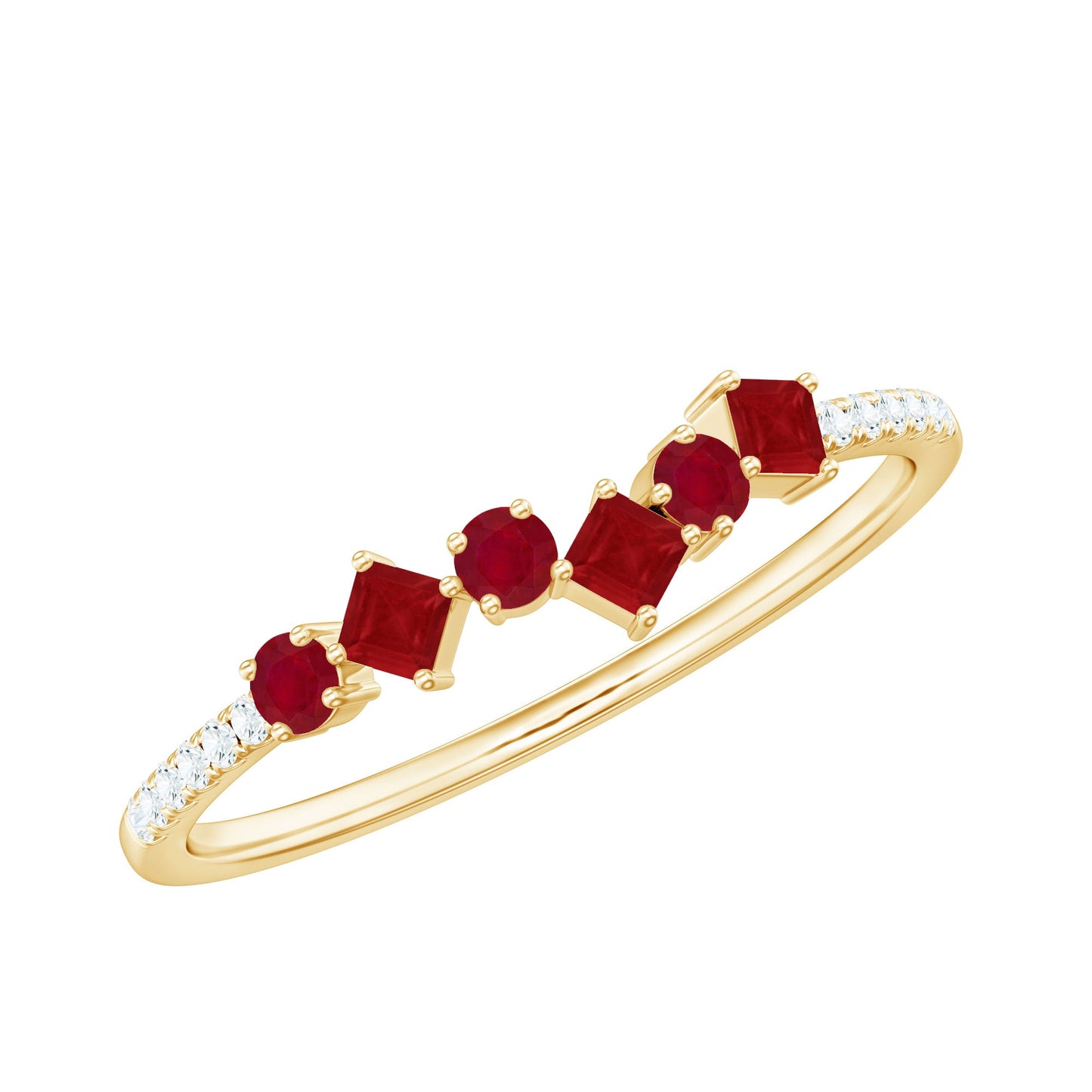 Minimal Ruby Half Eternity Ring with Diamond