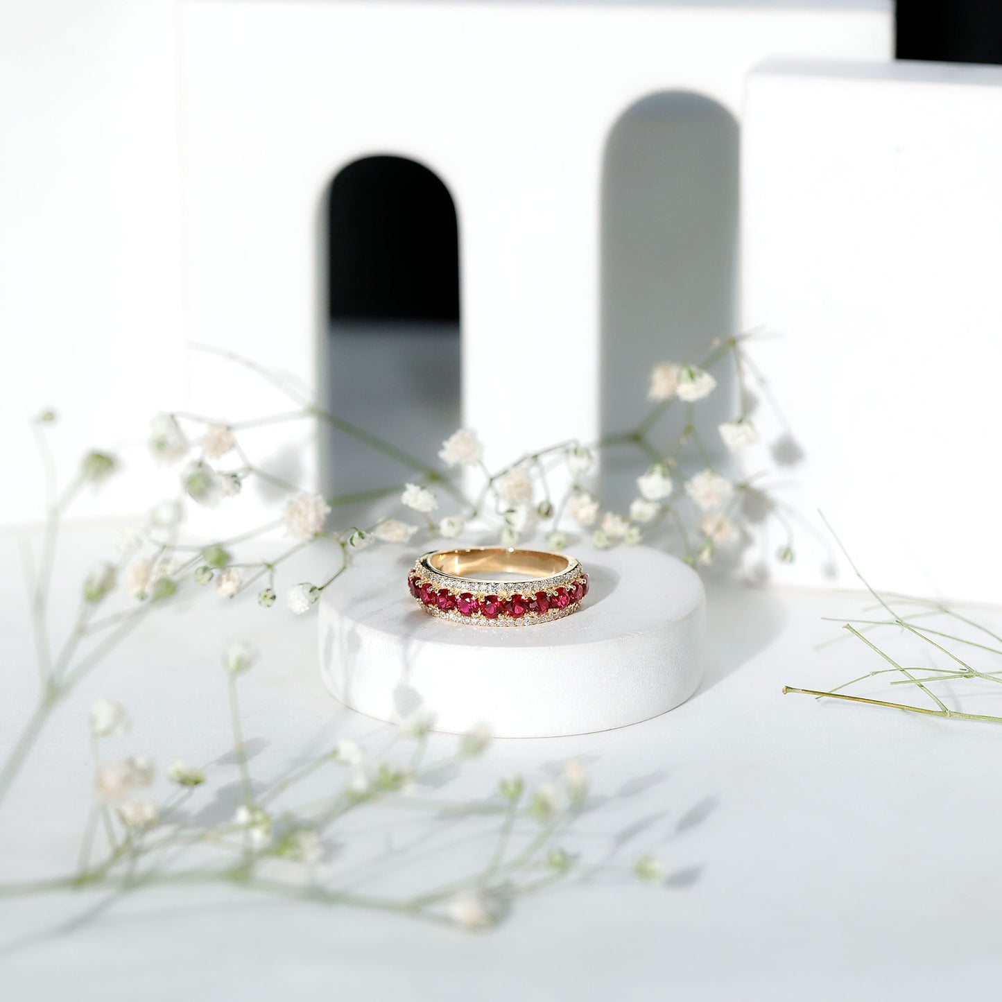 Lab Created Ruby and Diamond Wedding Anniversary Band with Certificate