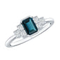 0.7 Carat Emerald Cut London Blue Topaz Statement Ring with Diamond
