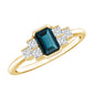 0.7 Carat Emerald Cut London Blue Topaz Statement Ring with Diamond