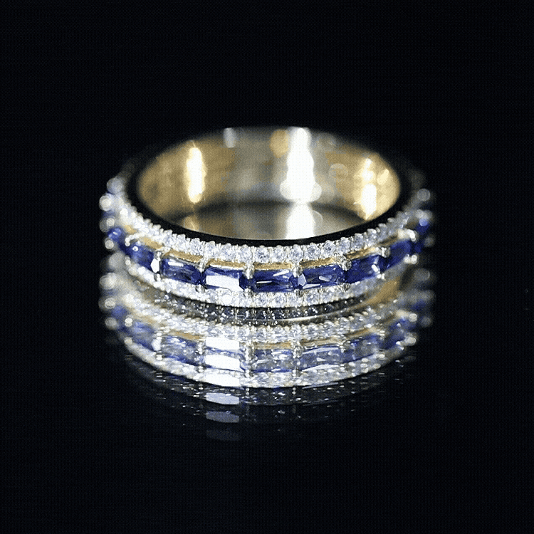 Lab Grown Blue Sapphire Eternity Wedding Band With Natural Diamond