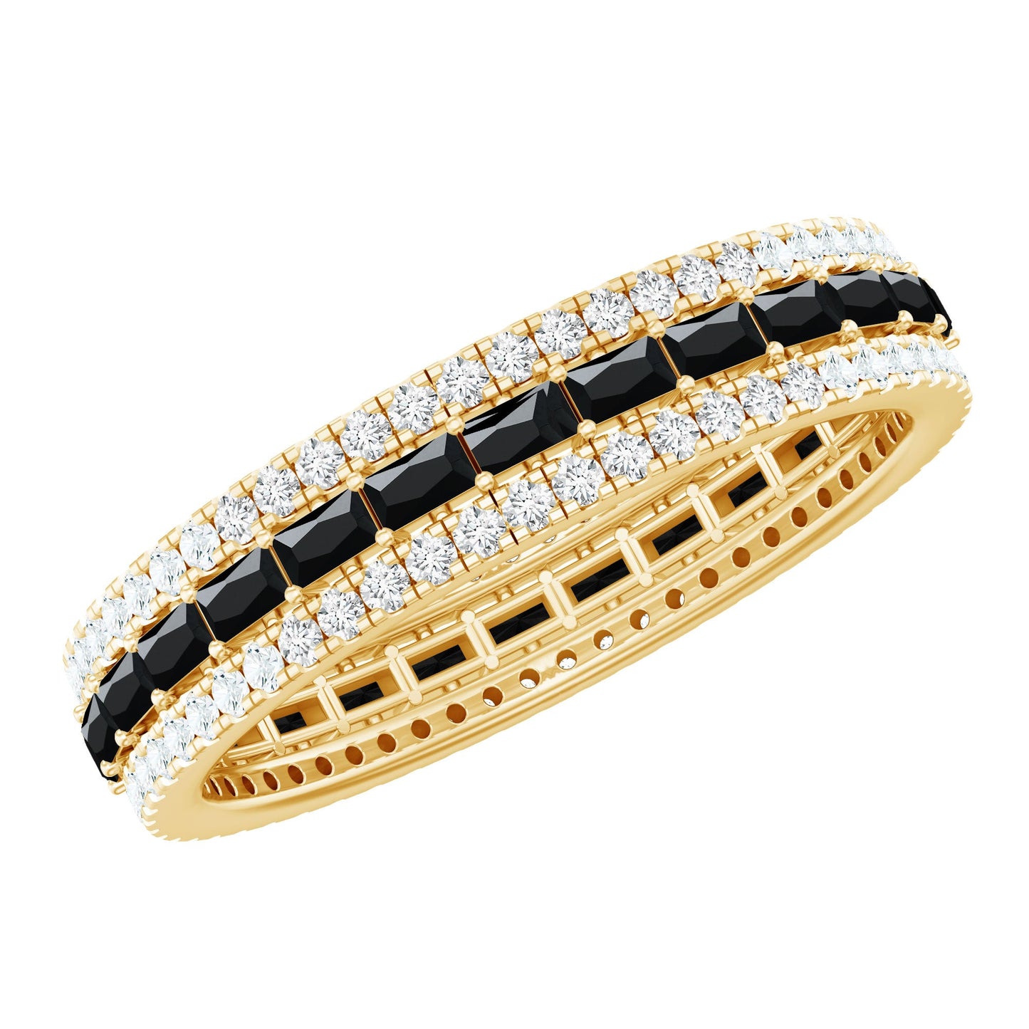 Certified Lab Grown Black Diamond 3 Row Wedding Band with Moissanite