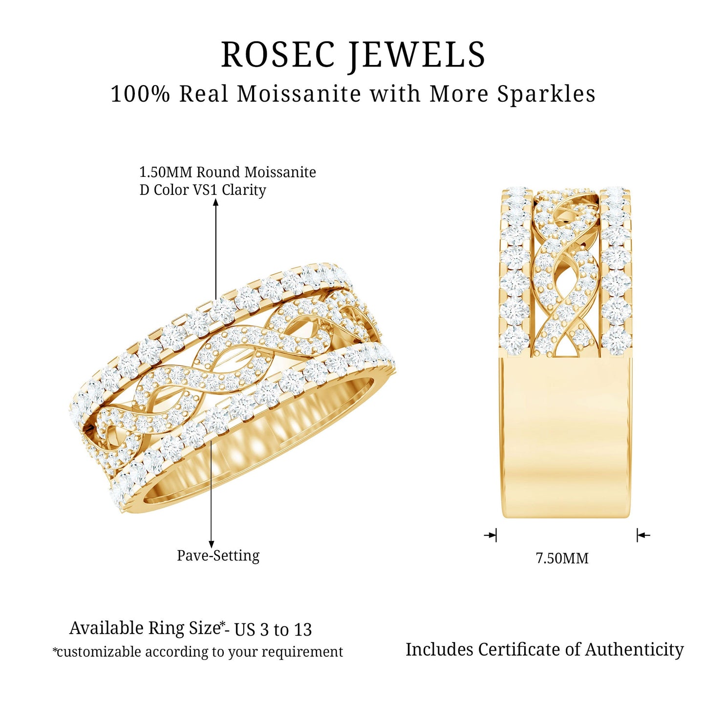 Certified Moissanite Infinity Wedding Band for Women