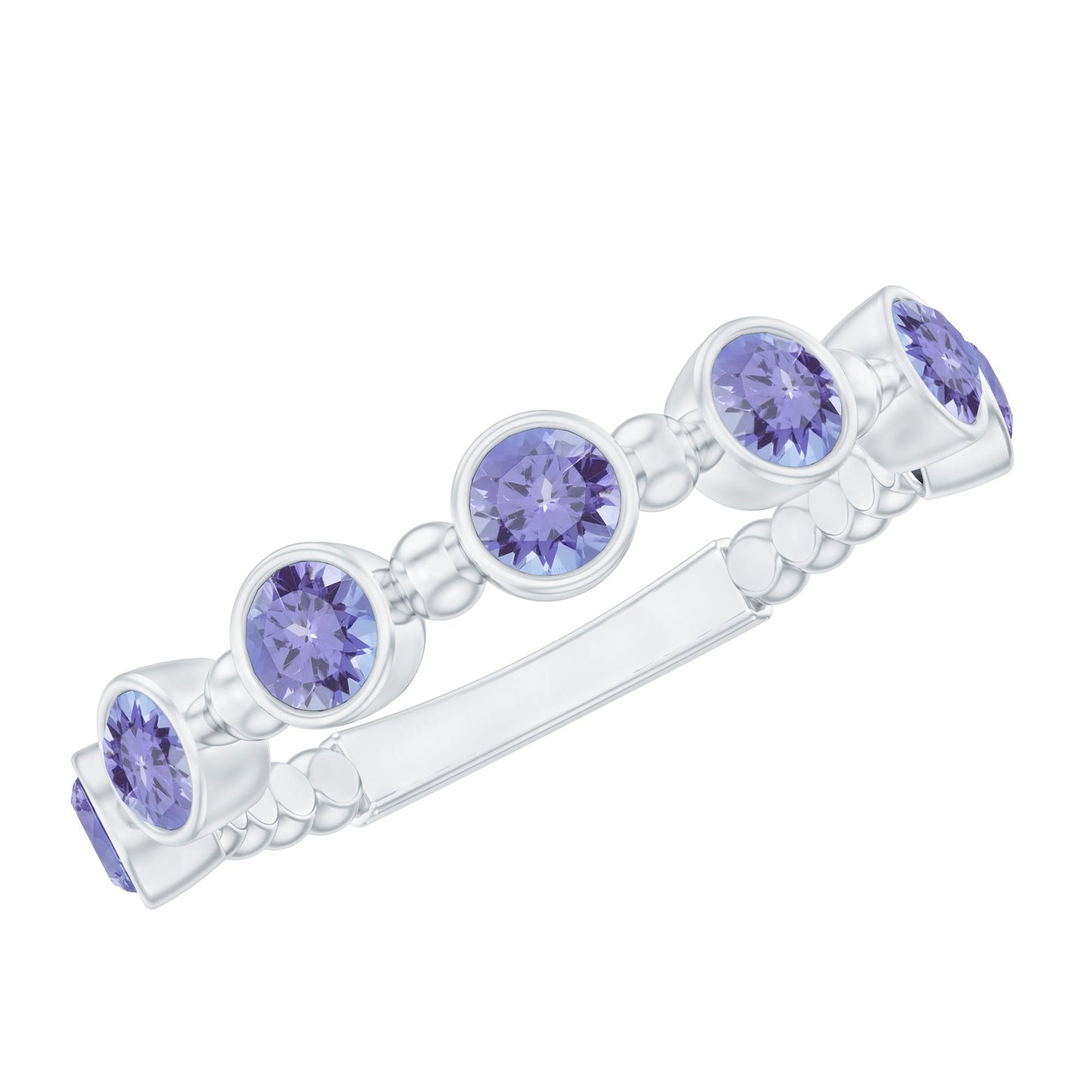 Natural Tanzanite Half Eternity Ring in Bezel Setting