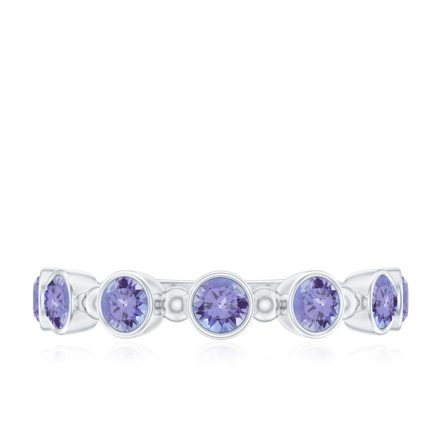 Natural Tanzanite Half Eternity Ring in Bezel Setting