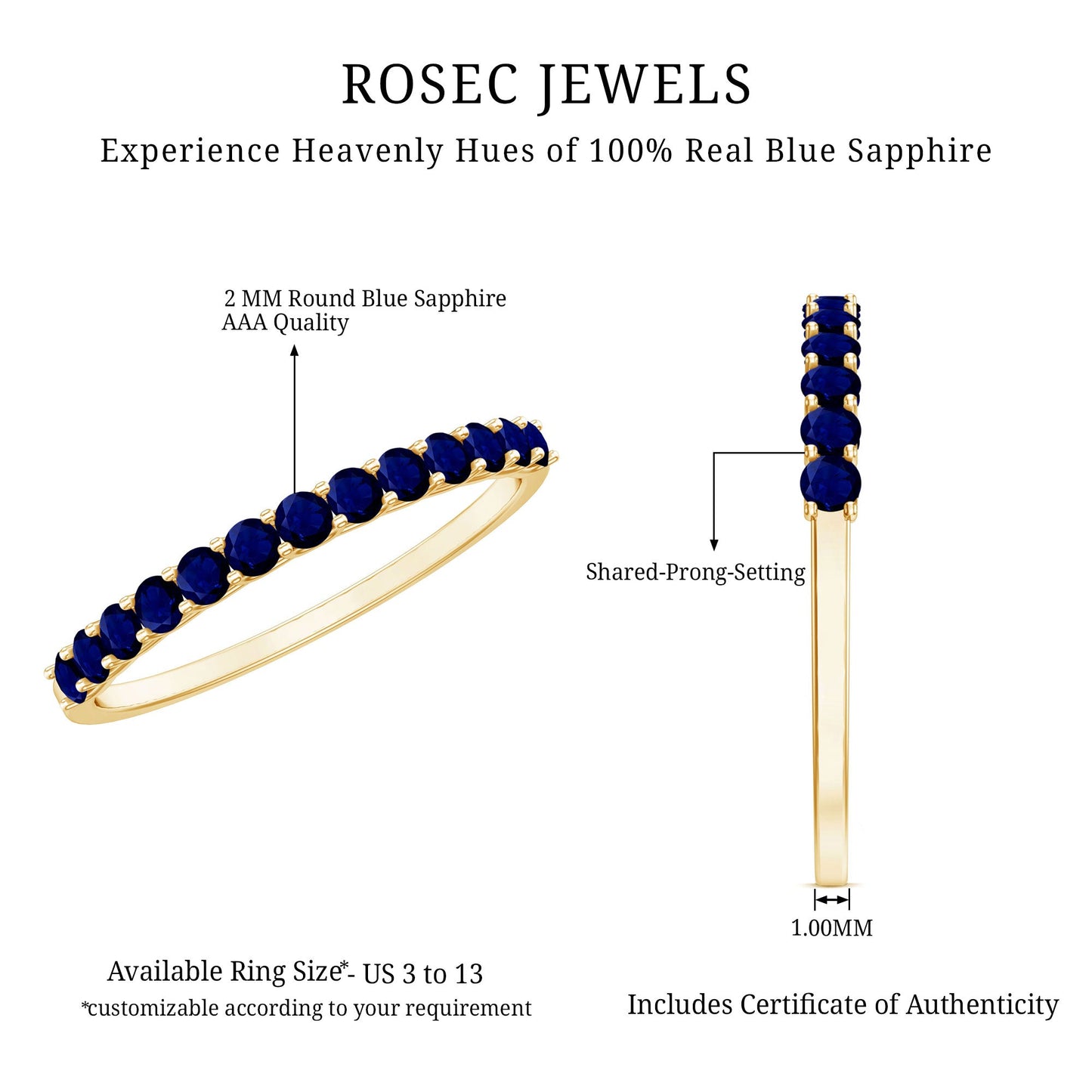 Natural Blue Sapphire Half Eternity Ring for Women