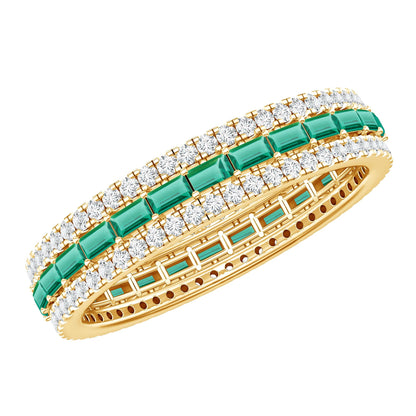 Baguette Cut Lab Grown Emerald and Moissanite Wedding Band