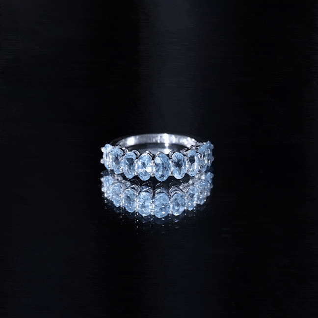 Genuine Oval Cut Aquamarine Half Eternity Ring for Women