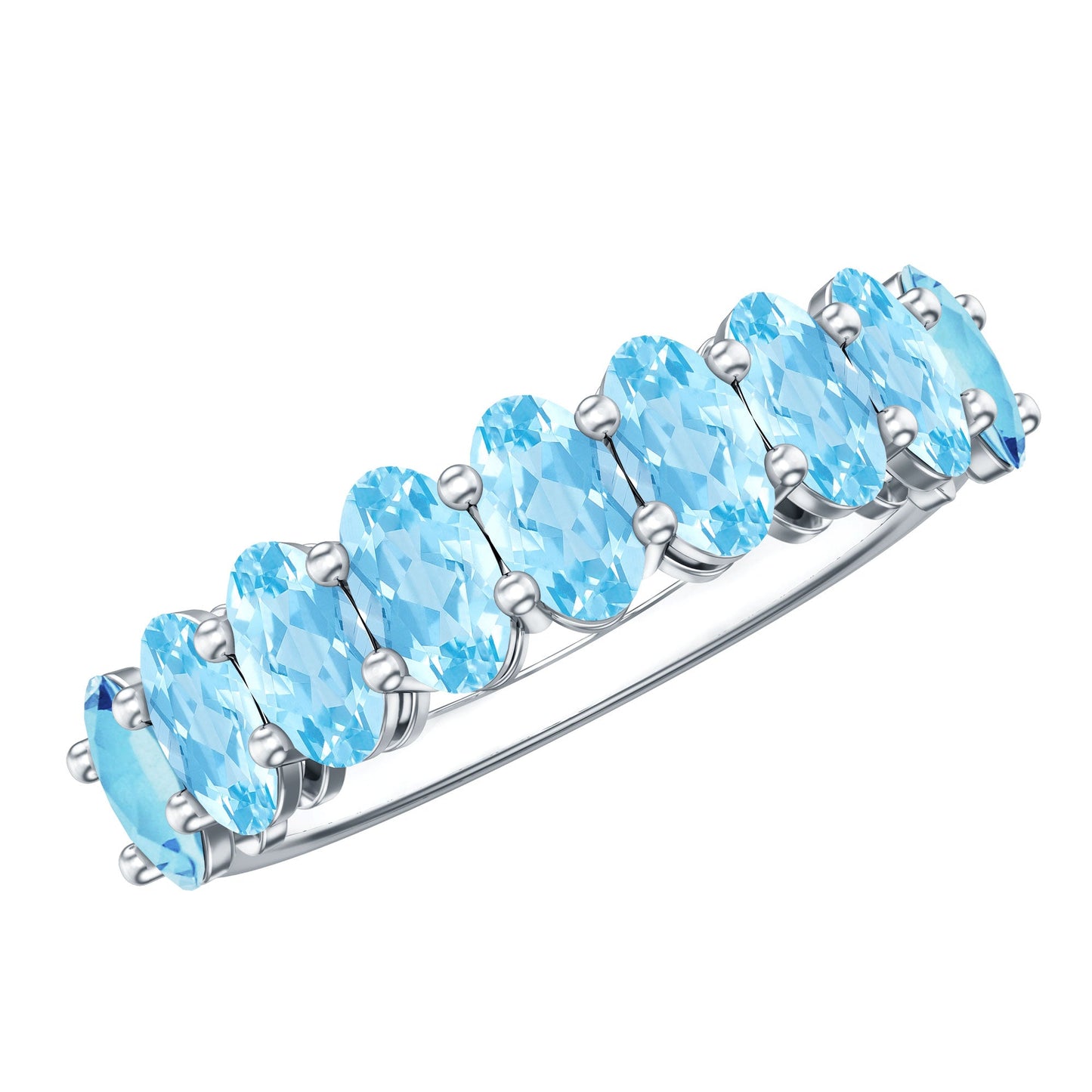 Genuine Oval Cut Aquamarine Half Eternity Ring for Women