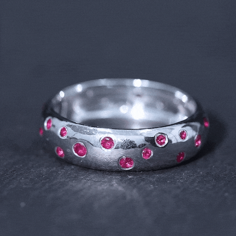 Natural Ruby Wide Wedding Band in Sterling Silver